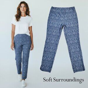 Soft Surroundings Tesori Print Straight Leg Ankle Pants Blue Size S